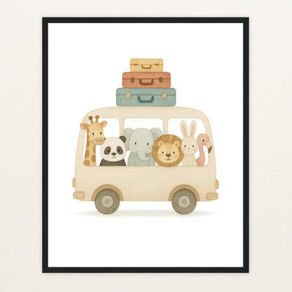 Tierfreunde - Motiv: "Reisebus" Poster mit Holzrahmen von tinylearner