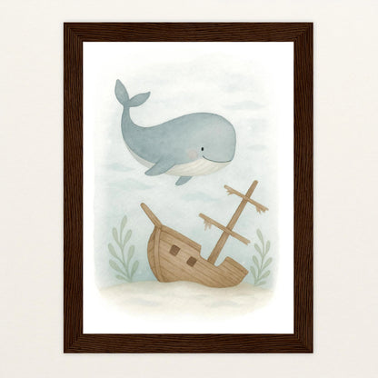 Willi der Wal - Motiv: "Schiffswrack" Poster mit Holzrahmen von tinylearner