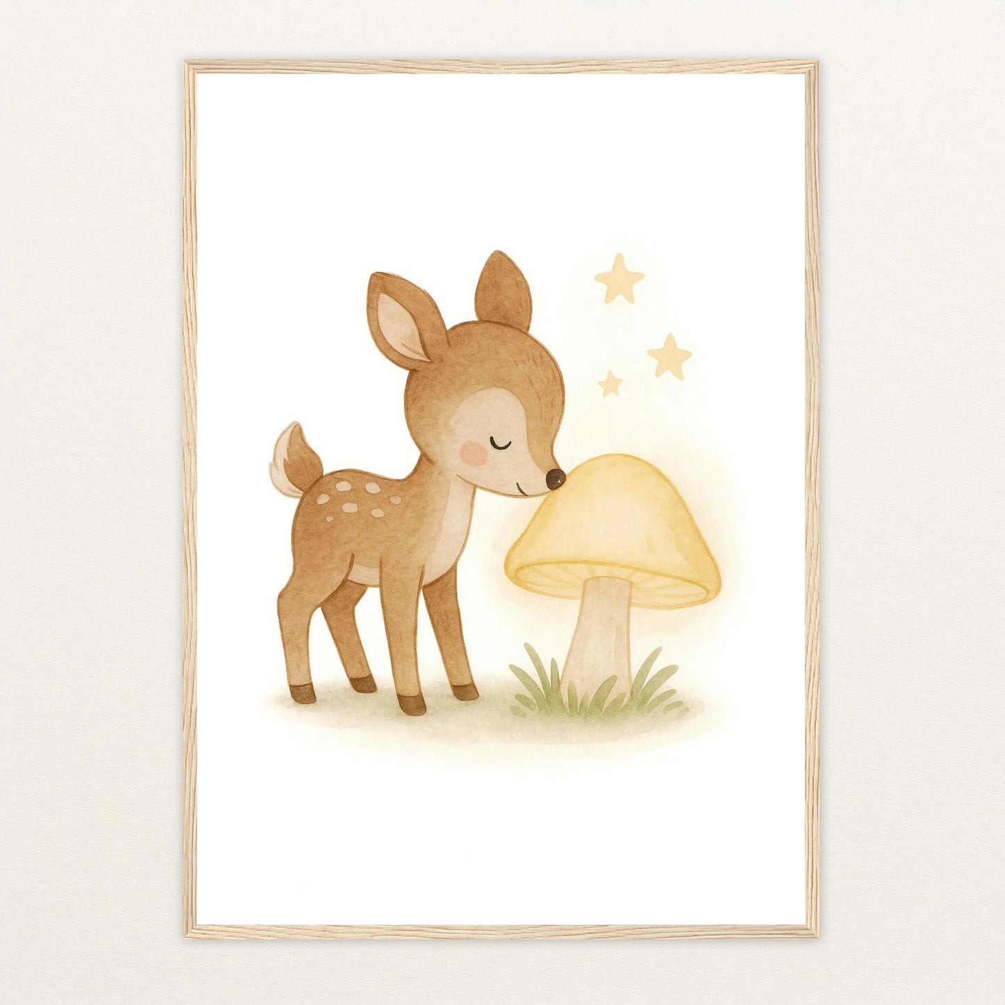 Ria das Reh - Motiv: "Leuchtpilz" Poster mit Holzrahmen von tinylearner