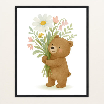 Balu der Bär - Motiv: "Blumenstrauß" Poster mit Holzrahmen von tinylearner