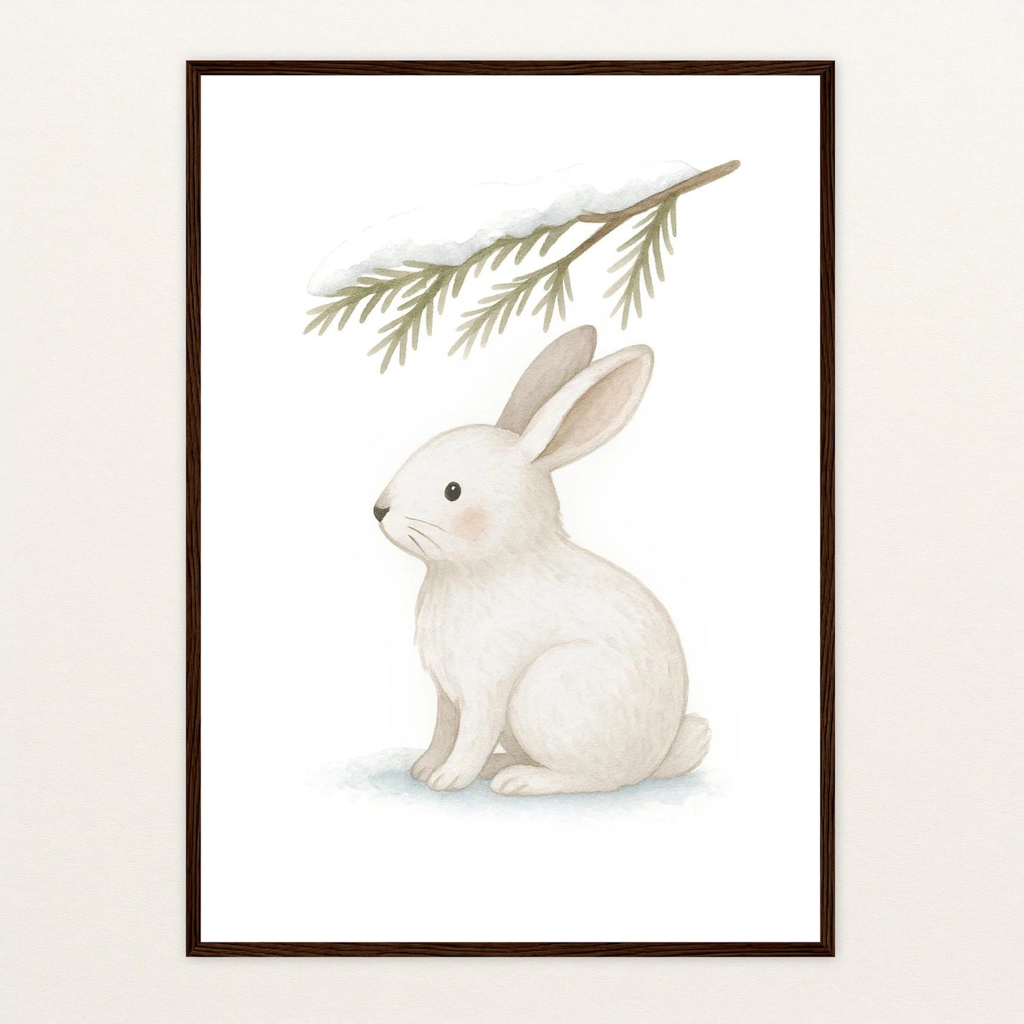 Sina der Schneehase - Motiv: "Nadelzweig" Poster mit Holzrahmen von tinylearner