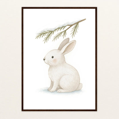 Sina der Schneehase - Motiv: "Nadelzweig" Poster mit Holzrahmen von tinylearner