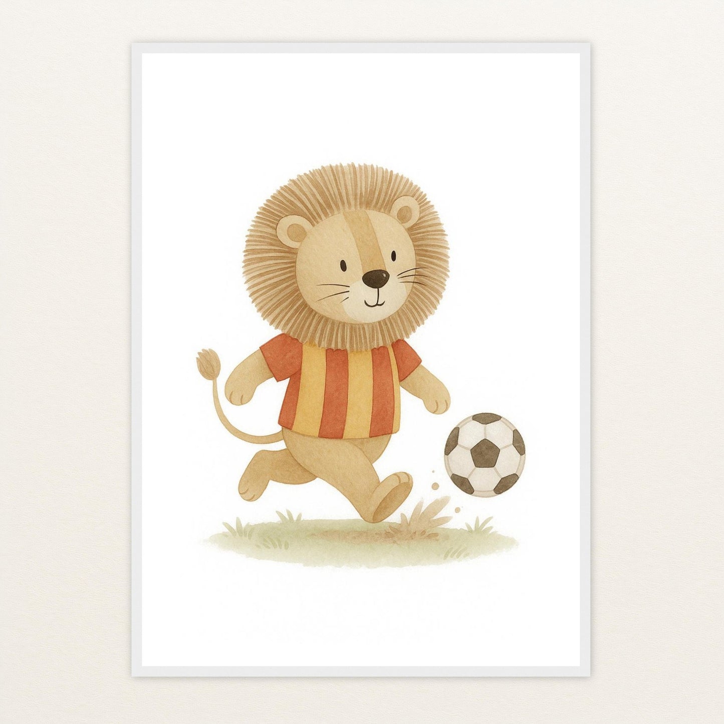 Leo der Löwe - Motiv: "Fußball" Poster mit Holzrahmen von tinylearner