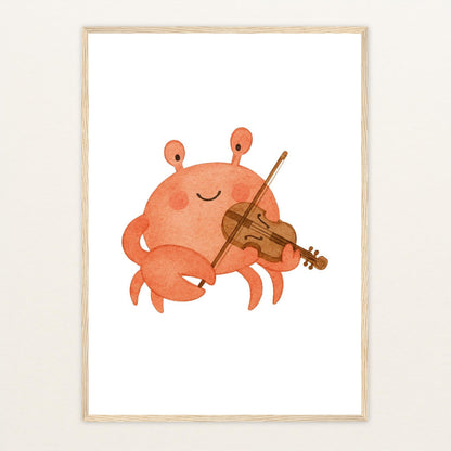 Krabbi der Krebs - Motiv: "Geige" Poster mit Holzrahmen von tinylearner