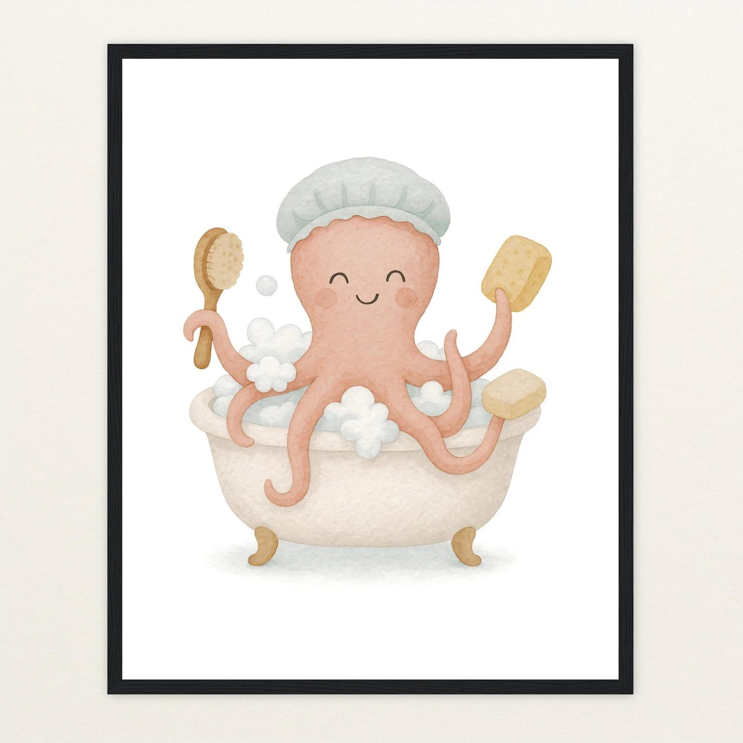 Tilli der Tintenfisch - Motiv: "Baden" Poster mit Holzrahmen von tinylearner