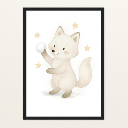 Pino der Polarfuchs - Motiv: "Schneeball" Poster mit Holzrahmen von tinylearner