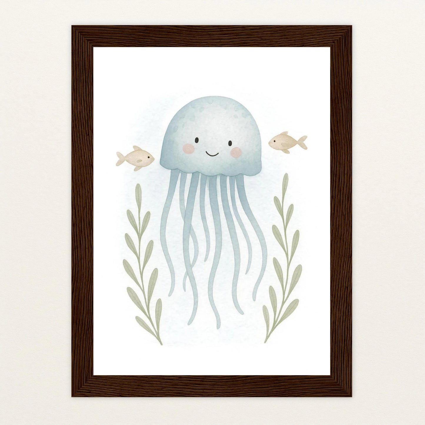 Quinn die Qualle Poster mit Holzrahmen von tinylearner