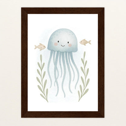 Quinn die Qualle Poster mit Holzrahmen von tinylearner