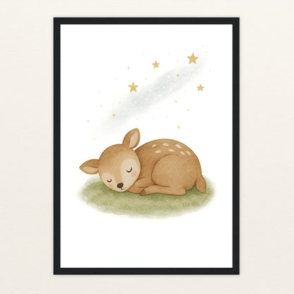 Ria das Reh - Motiv: "Schlafend" Poster mit Holzrahmen von tinylearner