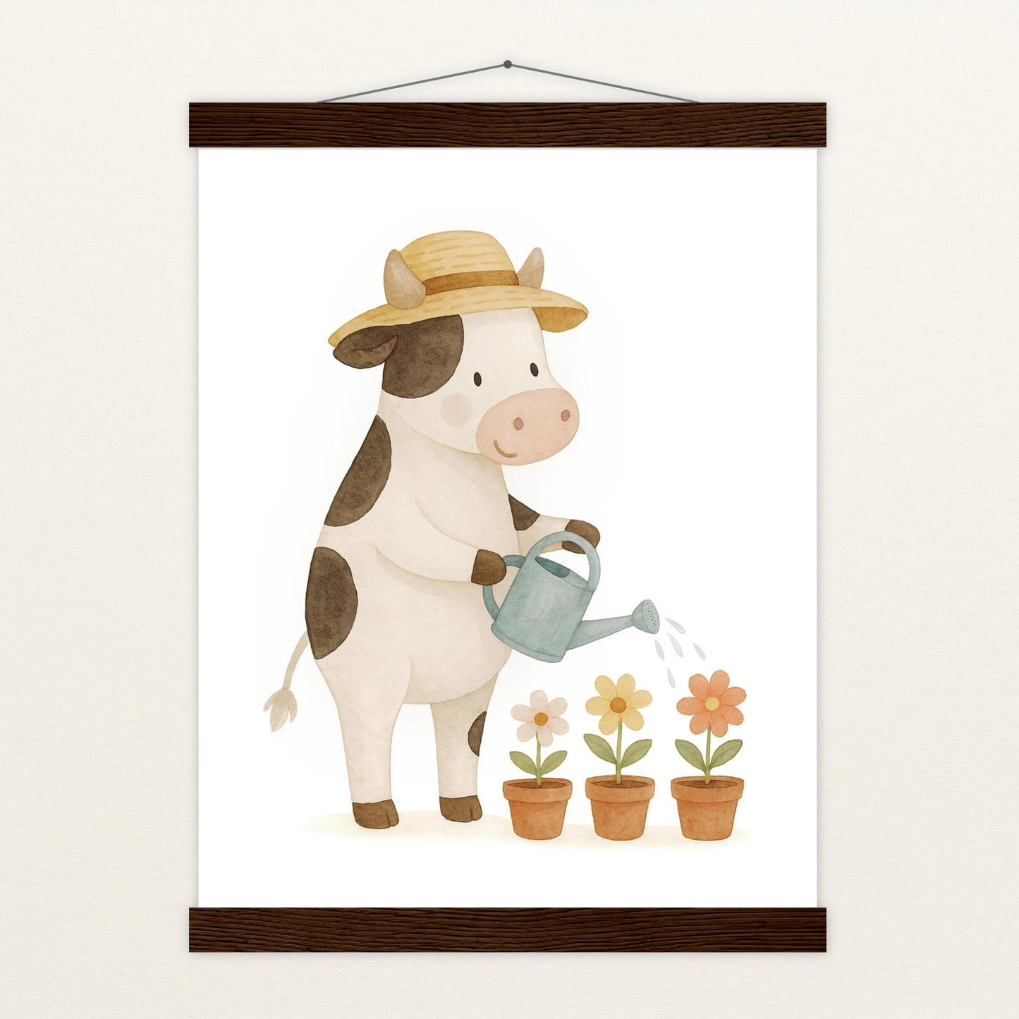 Klara die Kuh - Motiv: "Blumengießen" Poster mit Leisten von tinylearner