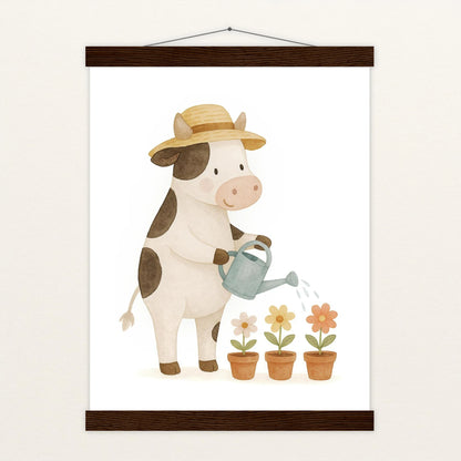 Klara die Kuh - Motiv: "Blumengießen" Poster mit Leisten von tinylearner