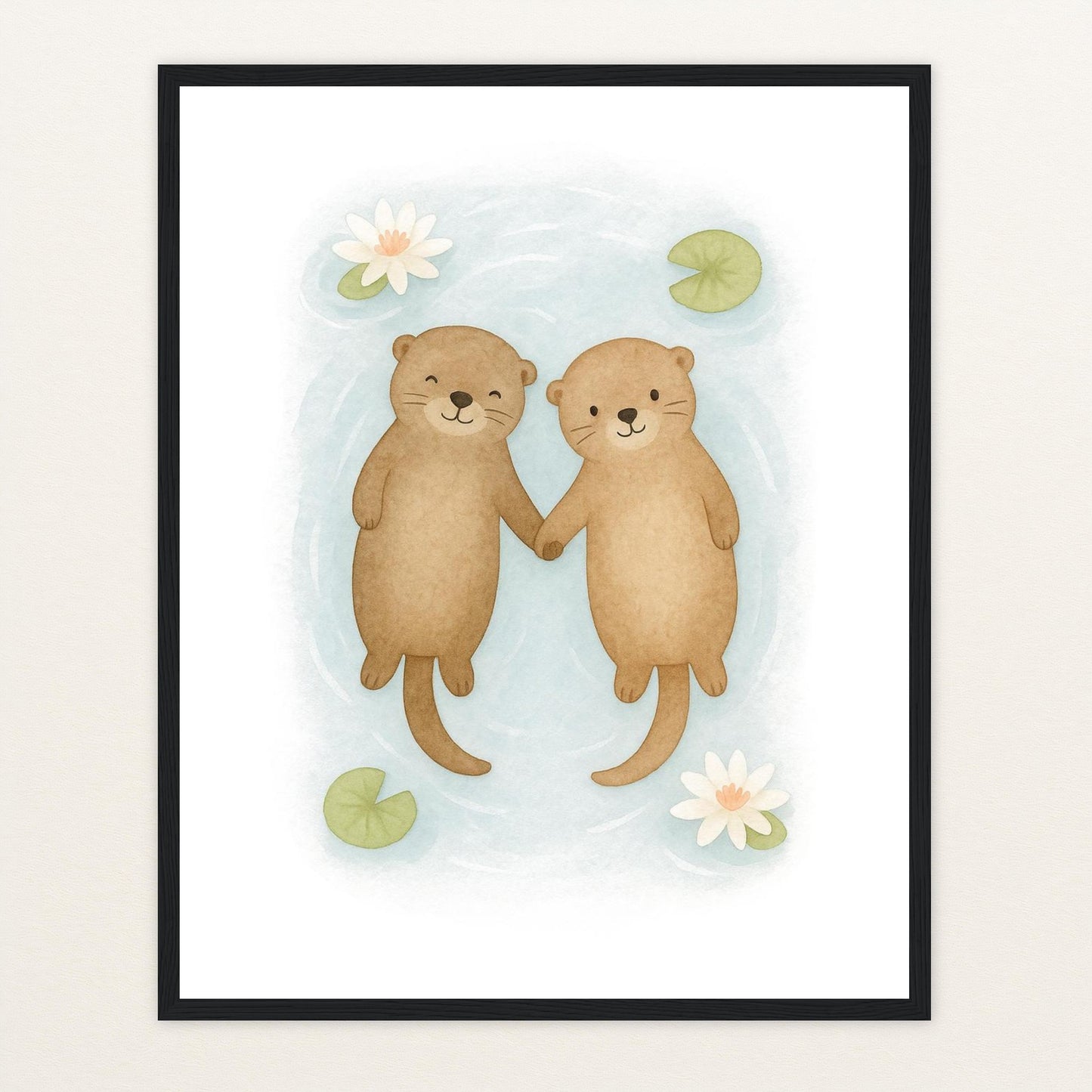 Otti der Otter Poster mit Holzrahmen von tinylearner