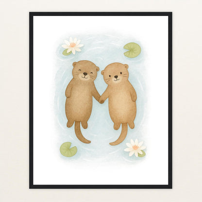 Otti der Otter Poster mit Holzrahmen von tinylearner
