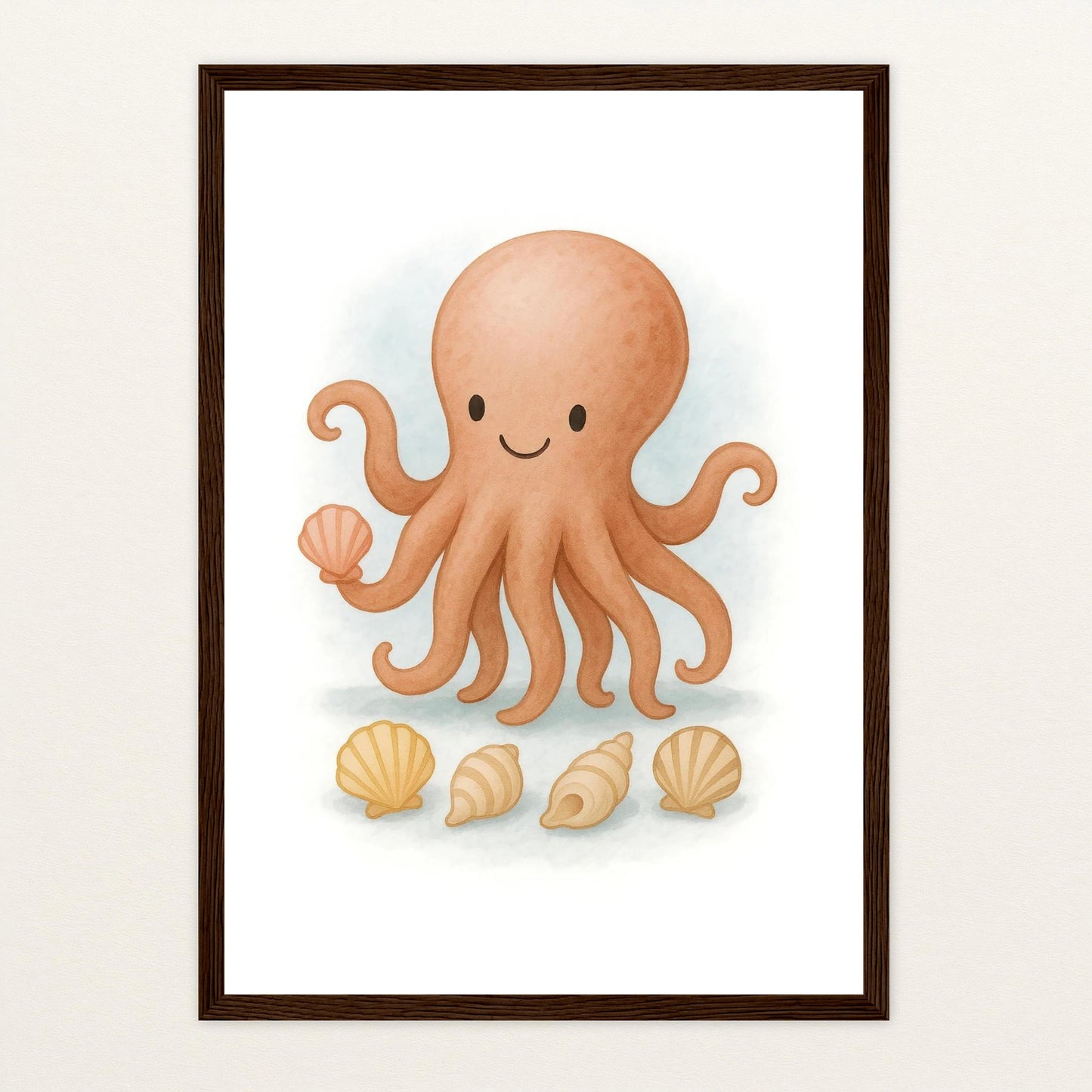 Tilli der Tintenfisch - Motiv: "Muscheln" Poster mit Holzrahmen von tinylearner