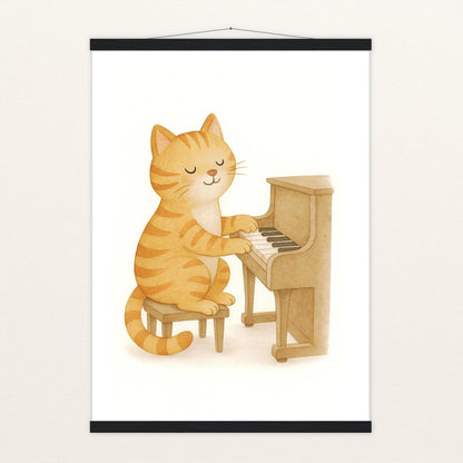 Kira die Katze - Motiv: "Klavier" Poster mit Leisten von tinylearner
