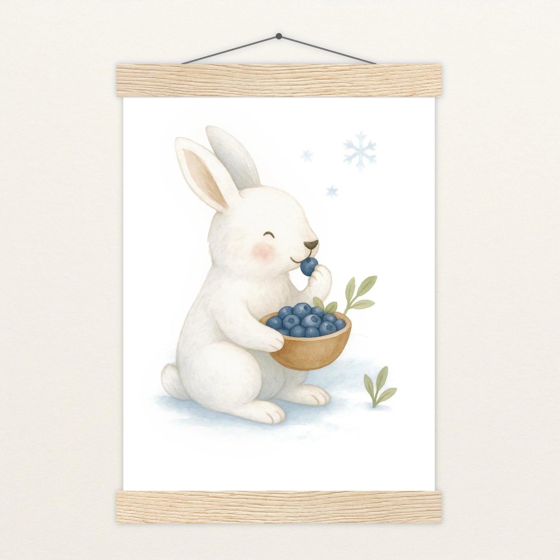 Sina der Schneehase - Motiv: "Blaubeeren" Poster mit Leisten von tinylearner