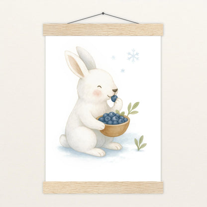 Sina der Schneehase - Motiv: "Blaubeeren" Poster mit Leisten von tinylearner