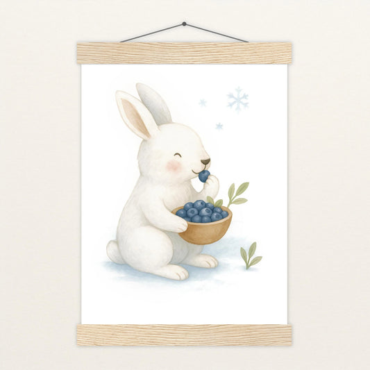 Sina der Schneehase - Motiv: "Blaubeeren" Poster mit Leisten von tinylearner