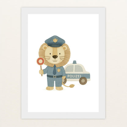 Leo der Löwe - Motiv: "Polizei" Poster mit Holzrahmen von tinylearner