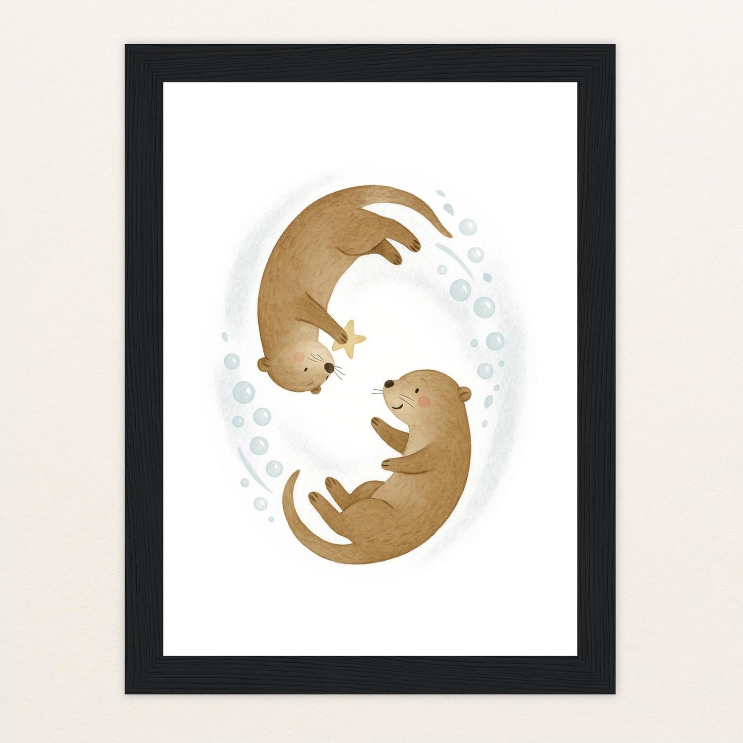 Otti der Otter - Motiv: "Stern" Poster mit Holzrahmen von tinylearner