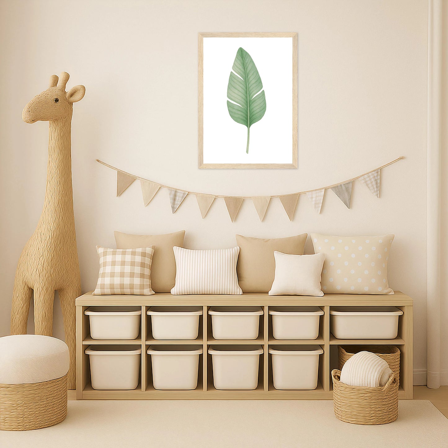 Strelitzien-Blatt Poster mit Holzrahmen von tinylearner