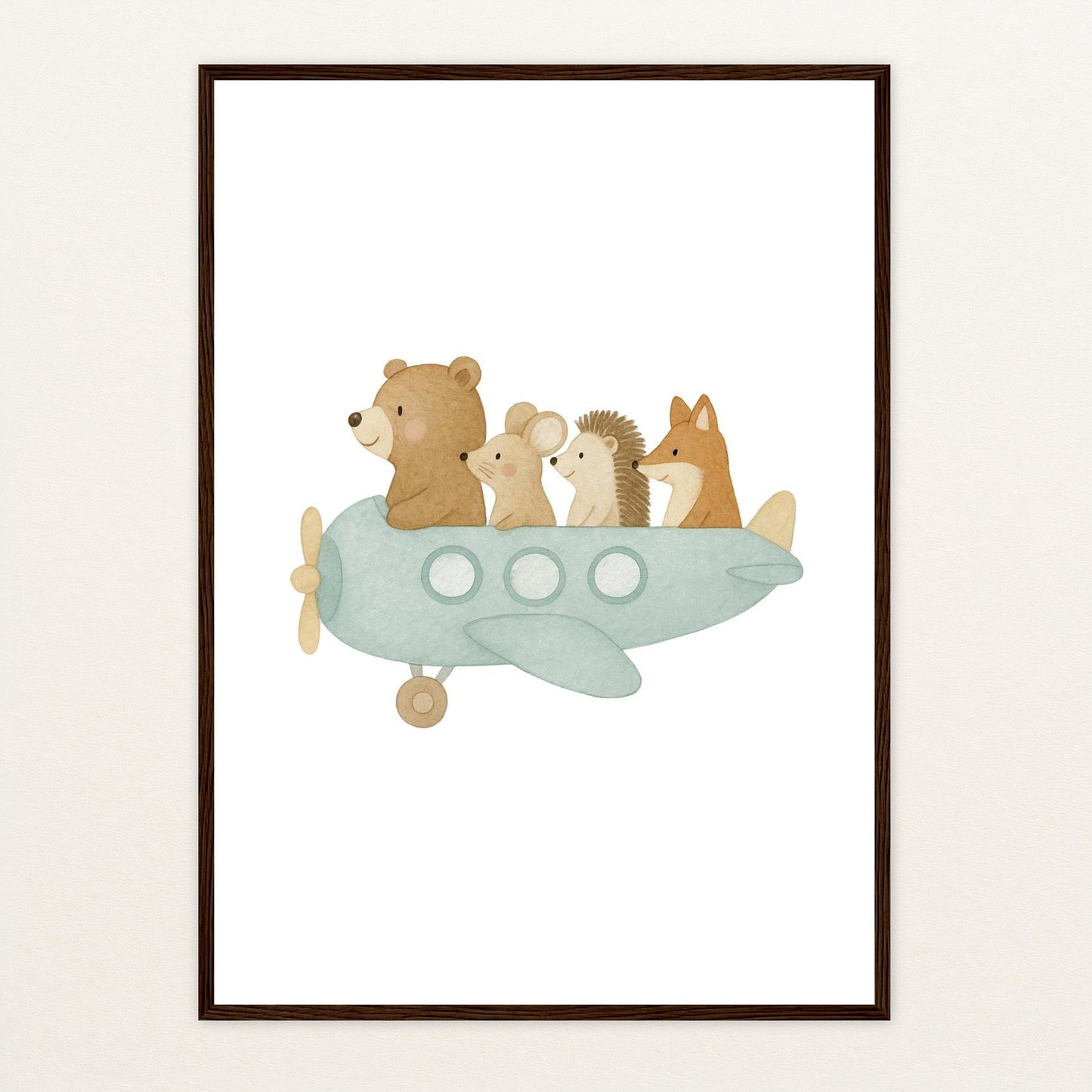 Tierfreunde - Motiv: "Flugzeug" Poster mit Holzrahmen von tinylearner