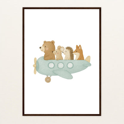 Tierfreunde - Motiv: "Flugzeug" Poster mit Holzrahmen von tinylearner