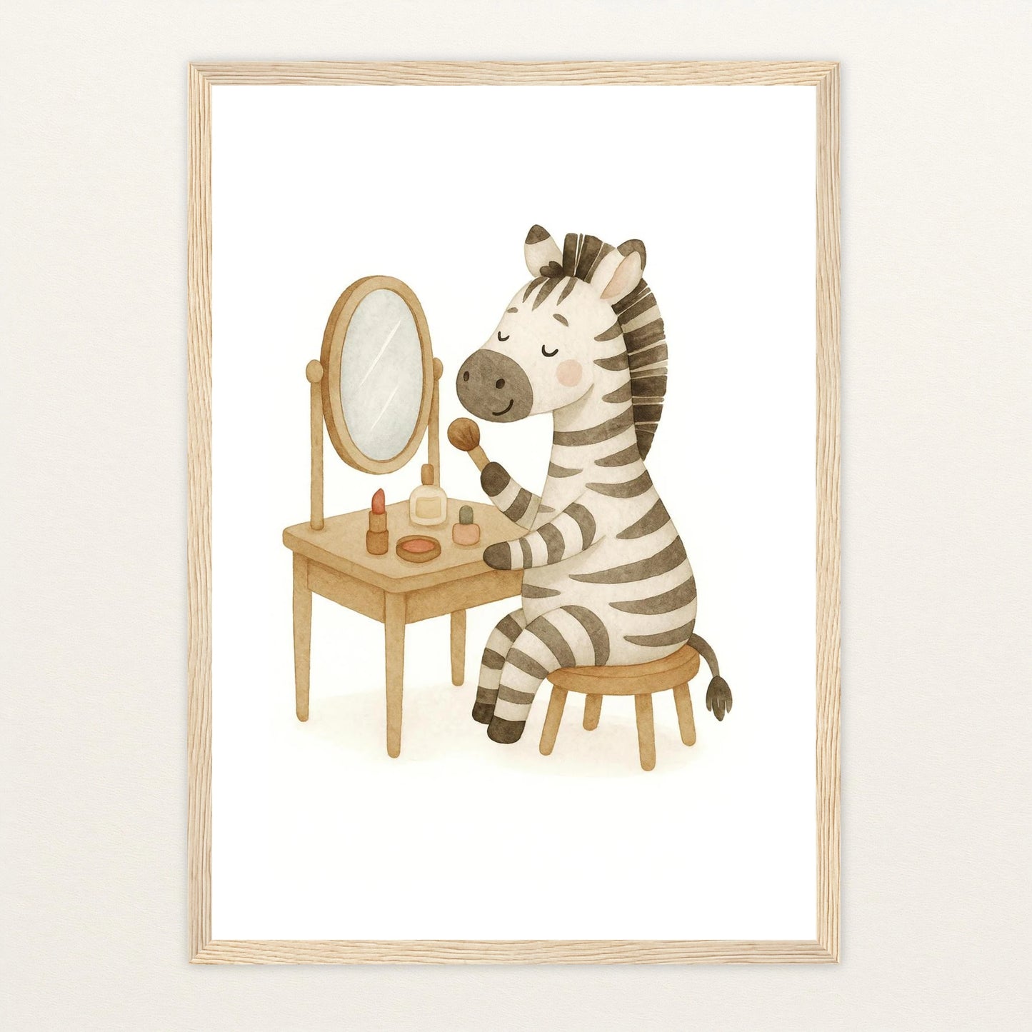 Zinni das Zebra - Motiv: "Schminken" Poster mit Holzrahmen von tinylearner