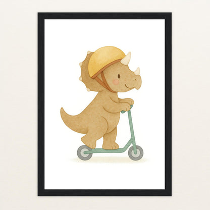 Dinosaurier Triceratops - Motiv: "Roller" Poster mit Holzrahmen von tinylearner