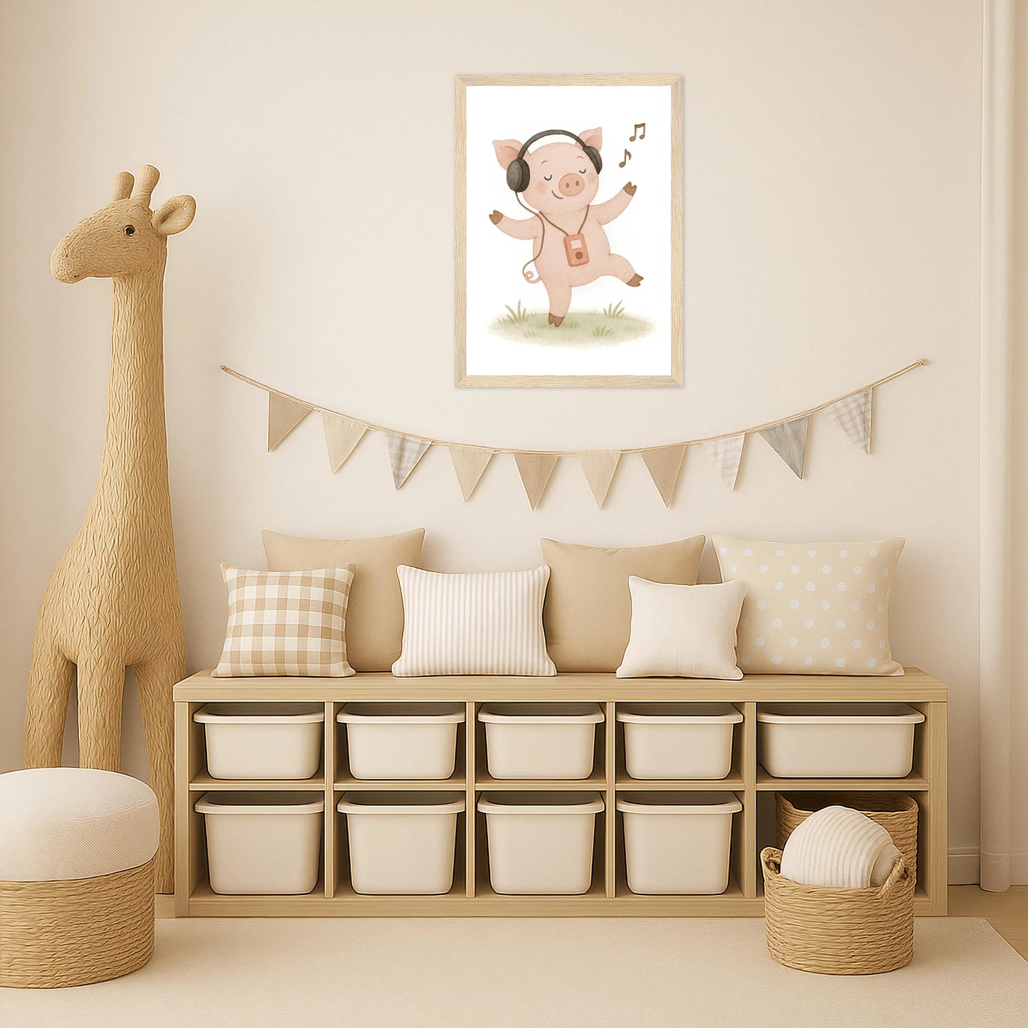 Susi das Schwein - Motiv: "Musik" Poster mit Holzrahmen von tinylearner