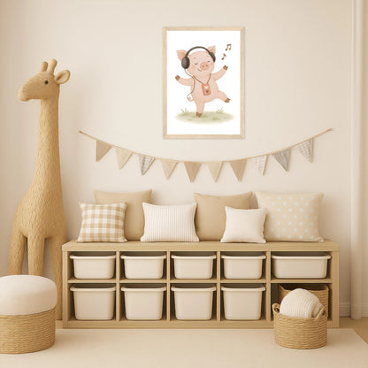 Susi das Schwein - Motiv: "Musik" Poster mit Holzrahmen von tinylearner