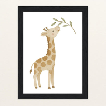 Greta die Giraffe - Motiv: "Blätter" Poster mit Holzrahmen von tinylearner