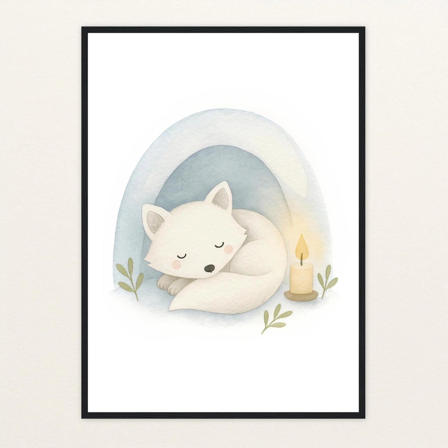 Pino der Polarfuchs - Motiv: "Schneehöhle" Poster mit Holzrahmen von tinylearner