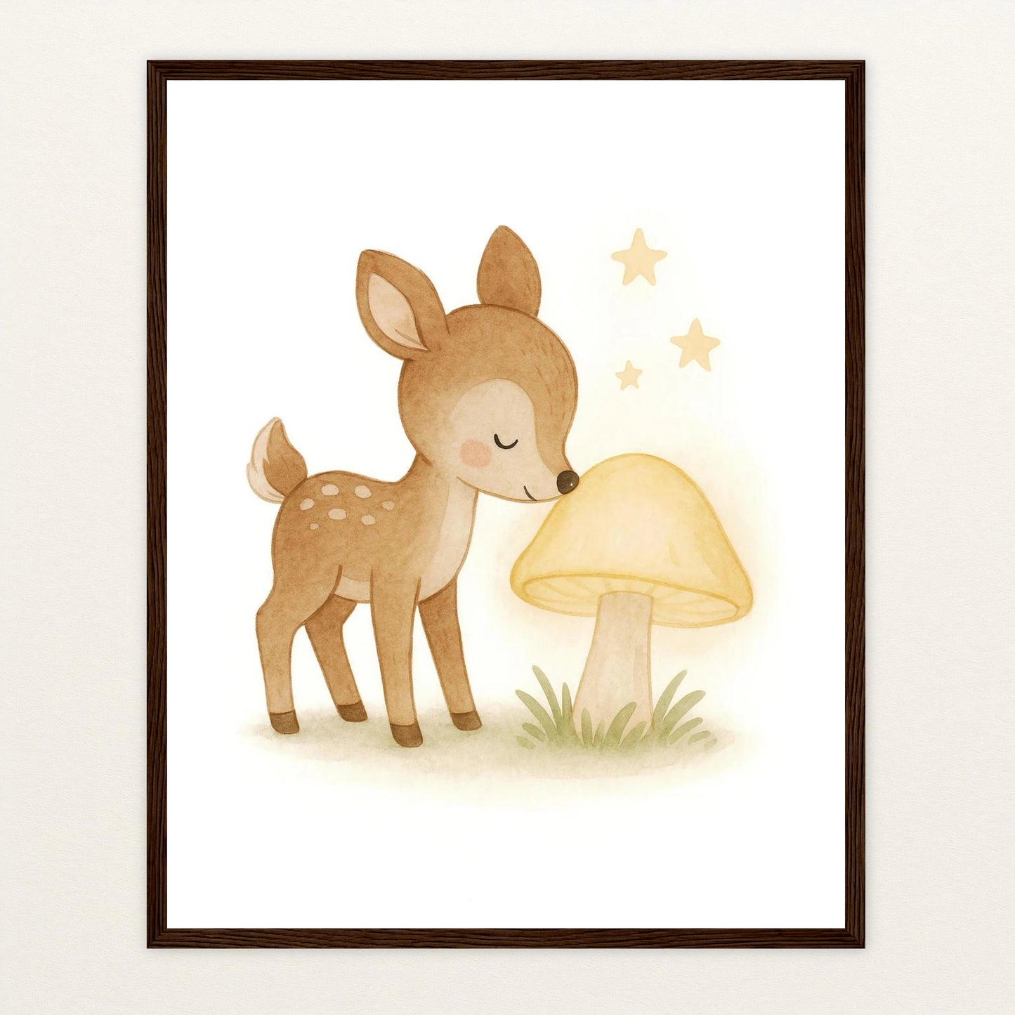 Ria das Reh - Motiv: "Leuchtpilz" Poster mit Holzrahmen von tinylearner