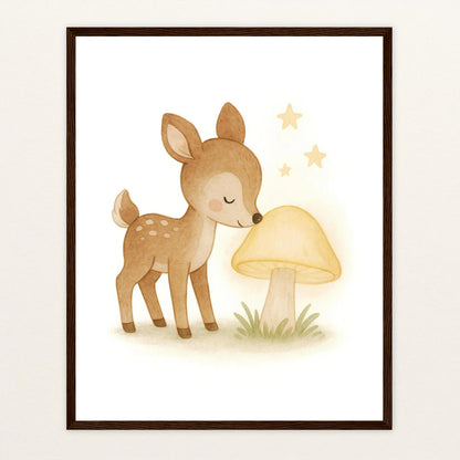 Ria das Reh - Motiv: "Leuchtpilz" Poster mit Holzrahmen von tinylearner