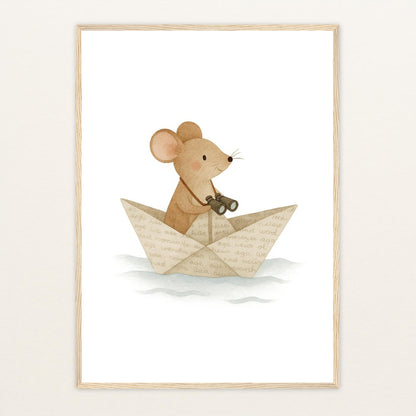 Mimi die Maus - Motiv: "Papierschiff" Poster mit Holzrahmen von tinylearner