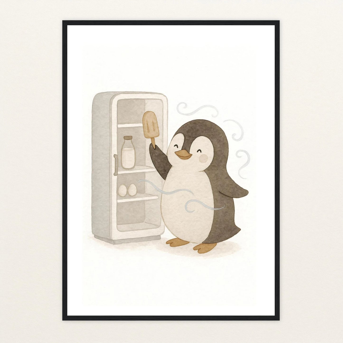 Pia der Pinguin - Motiv: "Eis" Poster mit Holzrahmen von tinylearner