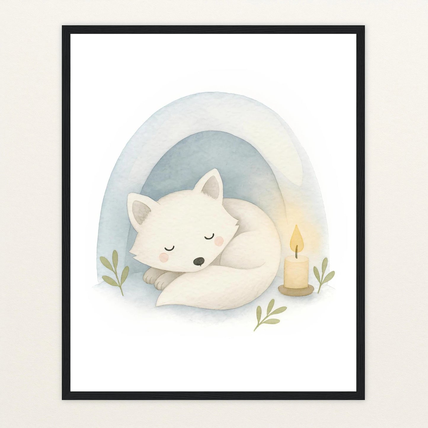 Pino der Polarfuchs - Motiv: "Schneehöhle" Poster mit Holzrahmen von tinylearner