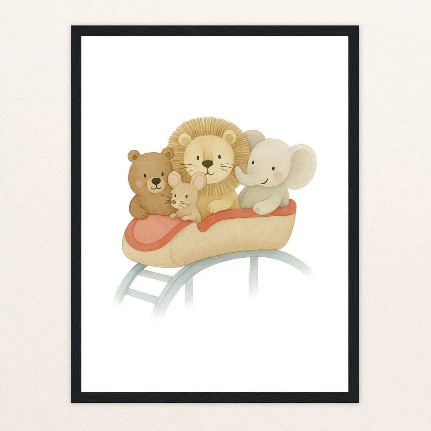 Tierfreunde - Motiv: "Achterbahn" Poster mit Holzrahmen von tinylearner