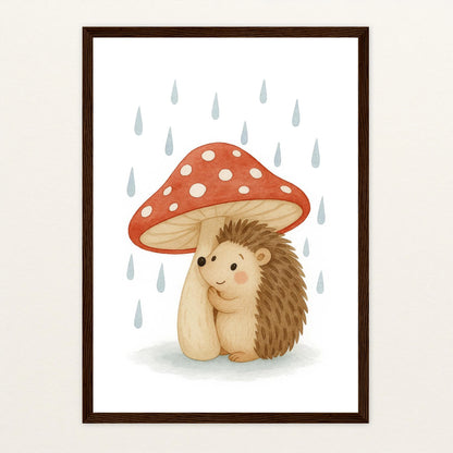 Iggi der Igel - Motiv: "Regen" Poster mit Holzrahmen von tinylearner