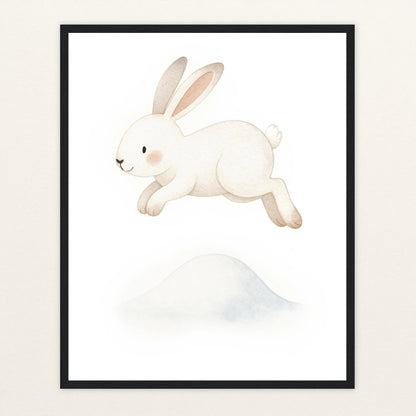 Sina der Schneehase - Motiv: "Schneehügel" Poster mit Holzrahmen von tinylearner