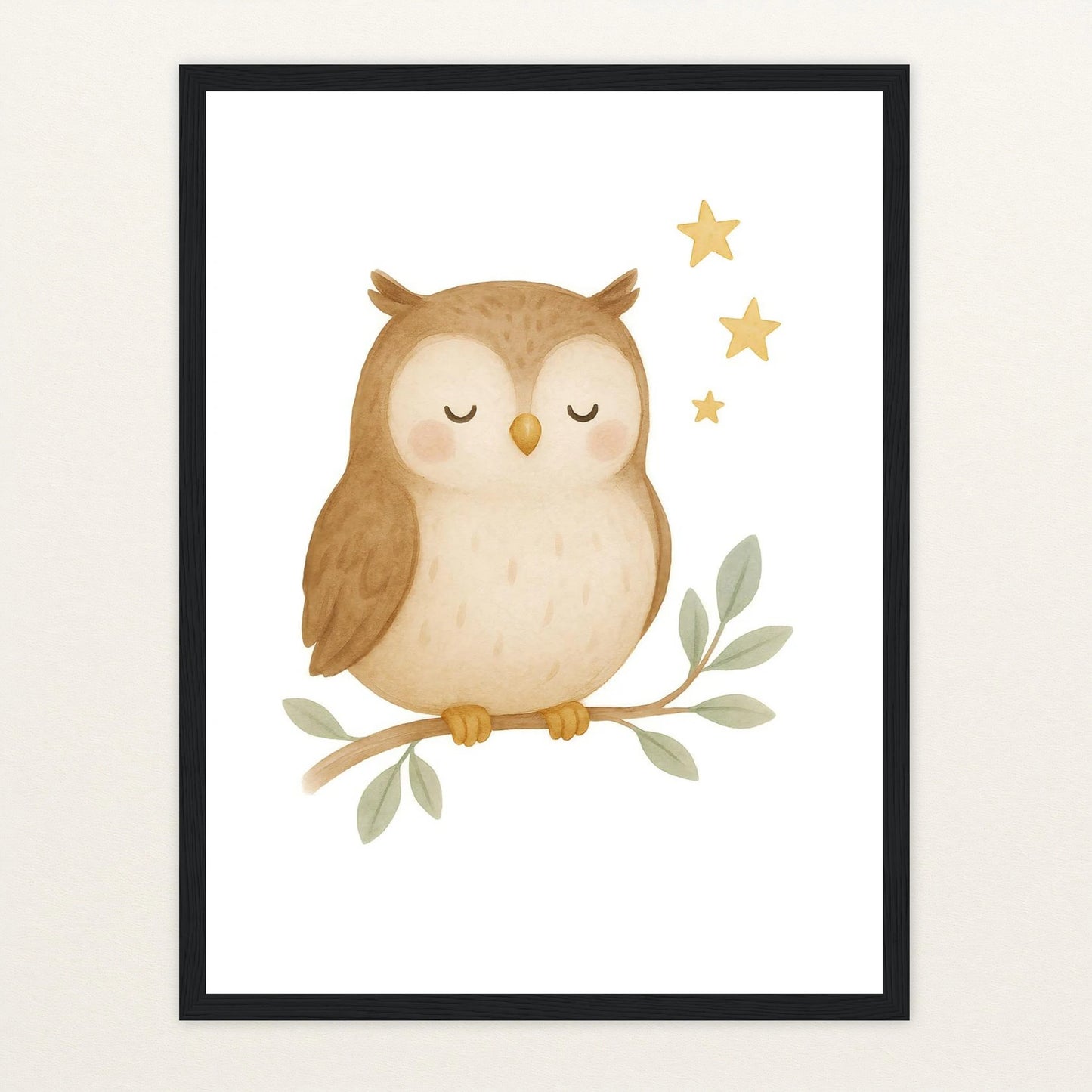 Emmi die Eule Poster mit Holzrahmen von tinylearner