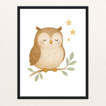 Emmi die Eule Poster mit Holzrahmen von tinylearner