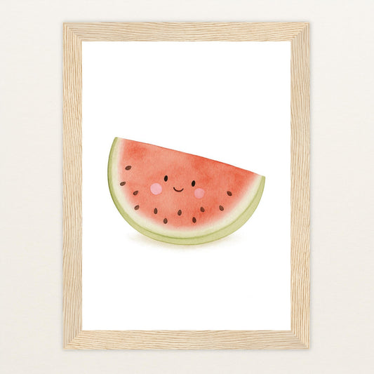 Obst: Melone Poster mit Holzrahmen von tinylearner