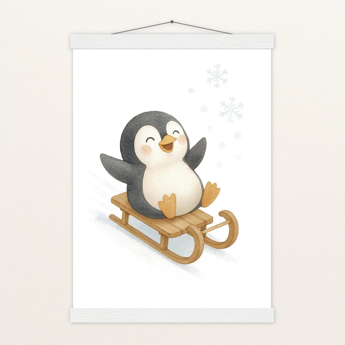 Pia der Pinguin - Motiv: "Schlitten" Poster mit Leisten von tinylearner