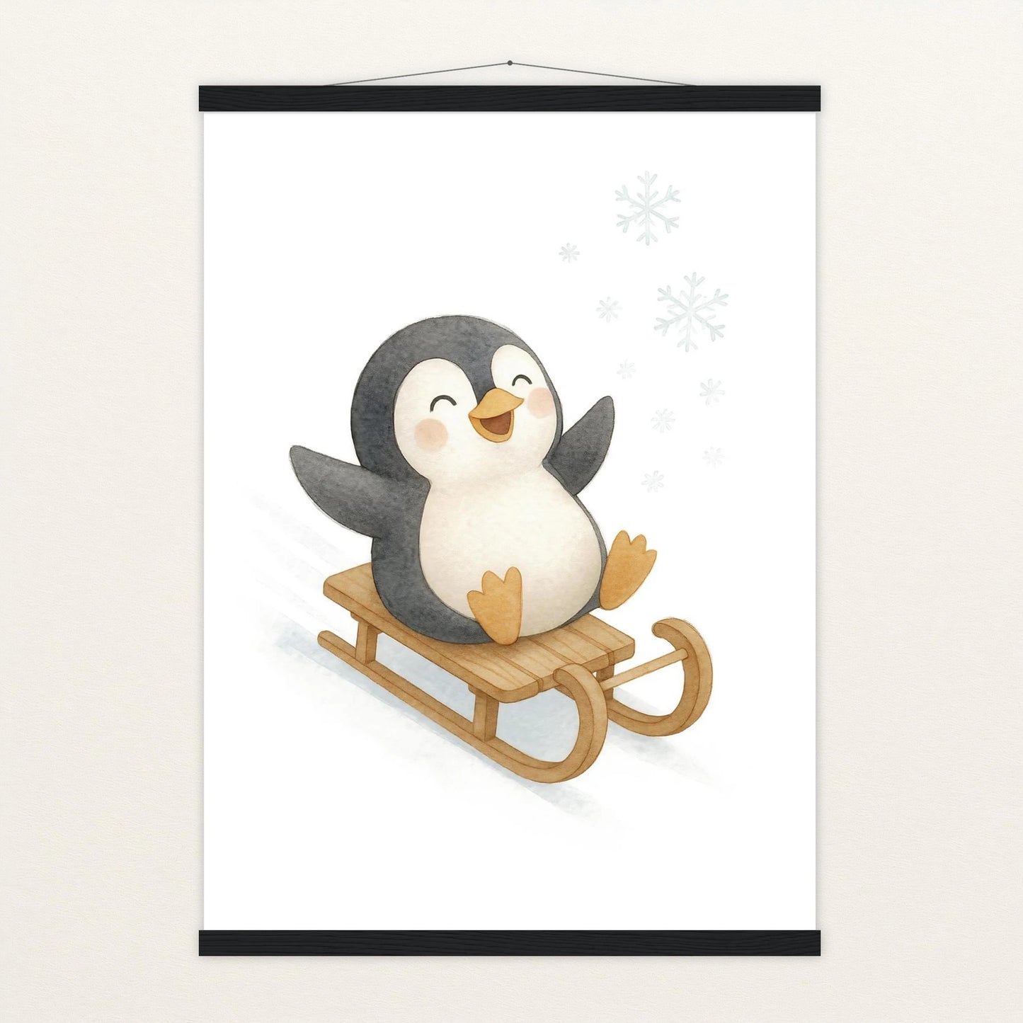 Pia der Pinguin - Motiv: "Schlitten" Poster mit Leisten von tinylearner