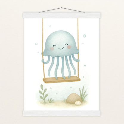 Quinn die Qualle - Motiv: "Schaukel" Poster mit Leisten von tinylearner