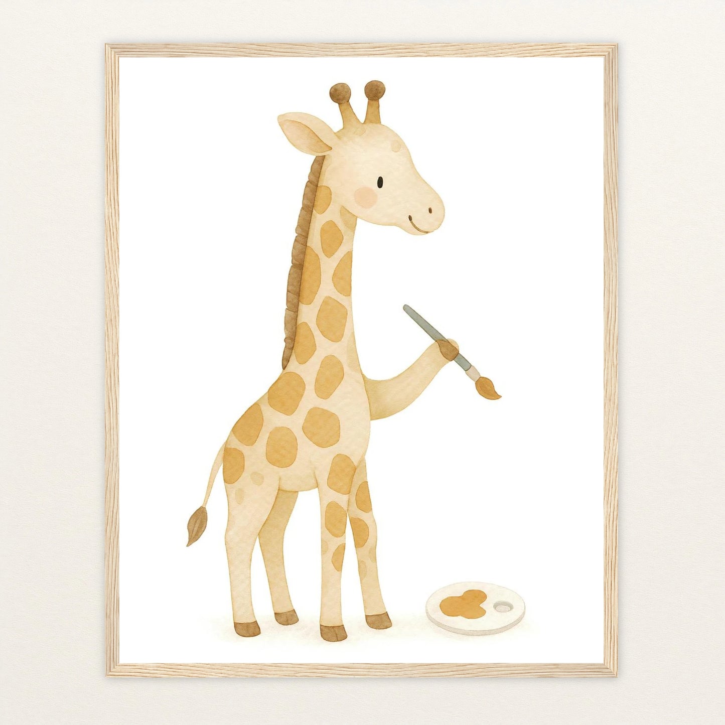 Greta die Giraffe - Motiv: "Malen" Poster mit Holzrahmen von tinylearner
