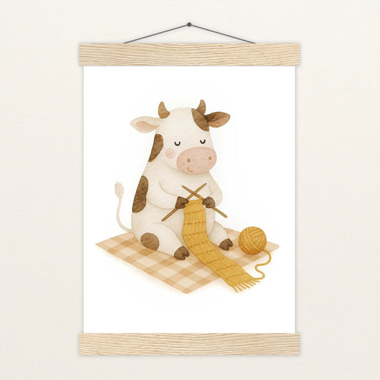 Klara die Kuh - Motiv: "Häkeln" Poster mit Leisten von tinylearner