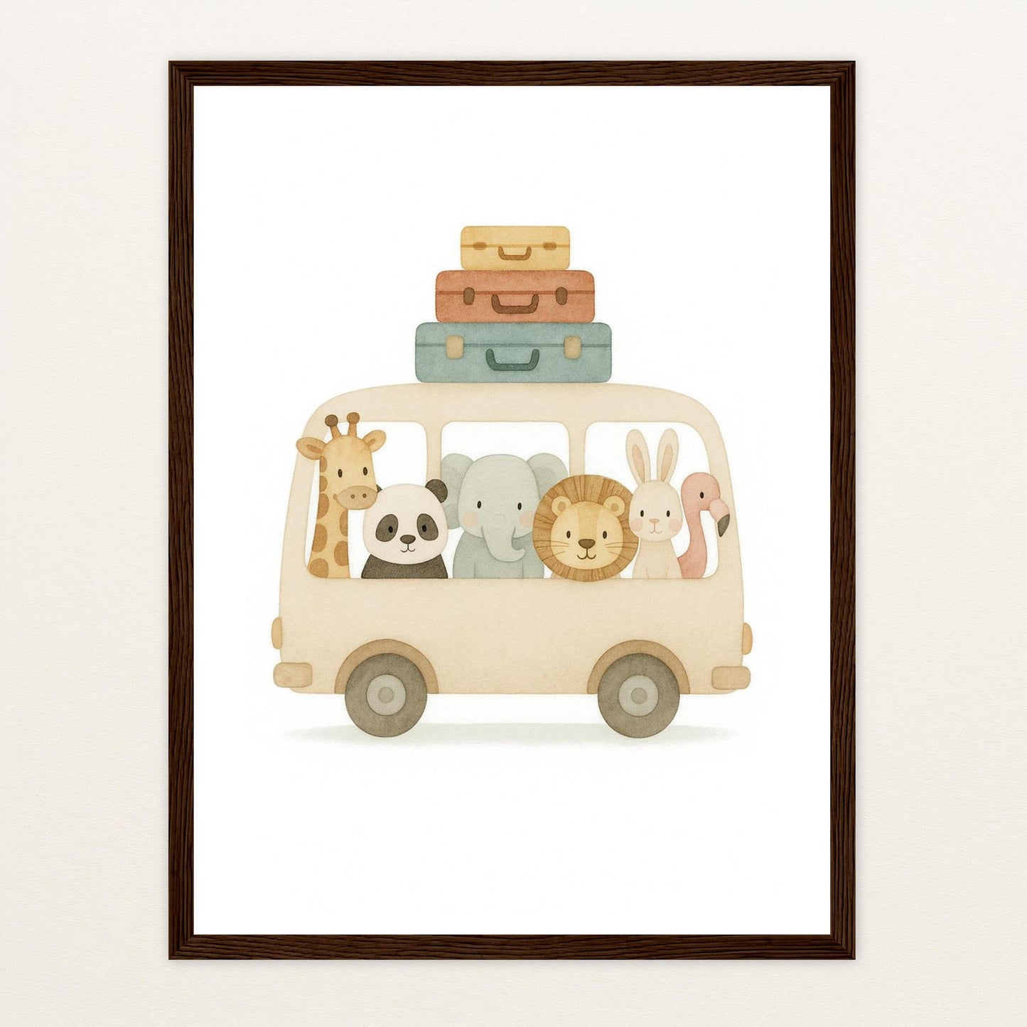 Tierfreunde - Motiv: "Reisebus" Poster mit Holzrahmen von tinylearner